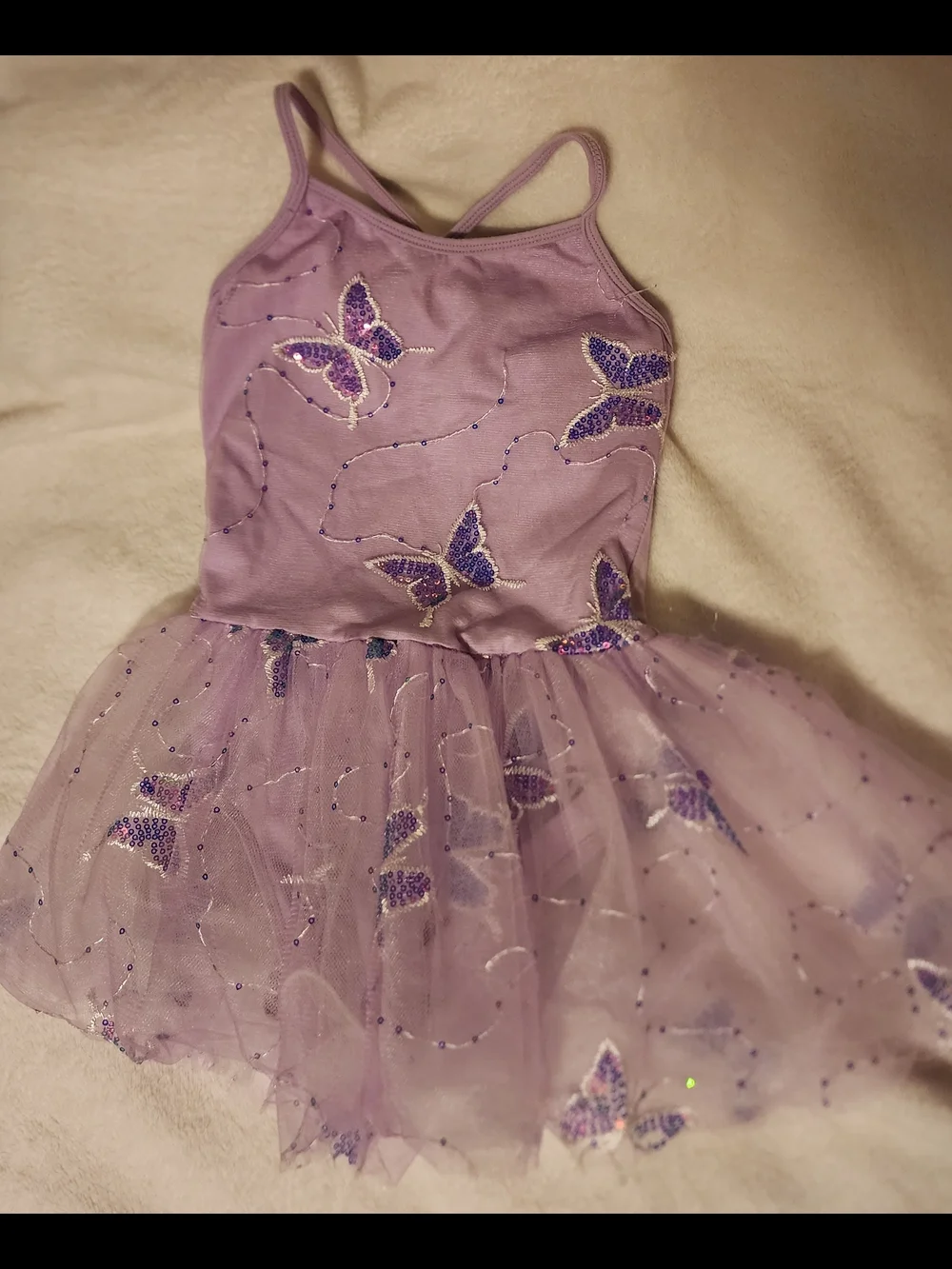 Girls Lavender Purple Sequin Butterfly Tutu Leotard Dress